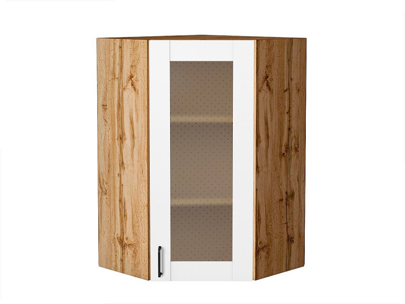 Кухня 920*600*600Шкаф верхний угловой остекленный Лофт Super White/Дуб Вотан