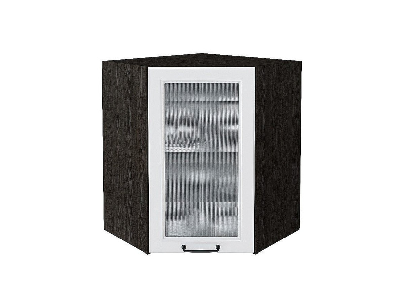 716*600*600 Шкаф верхний угловой остекленный Ницца Blanco Graphite